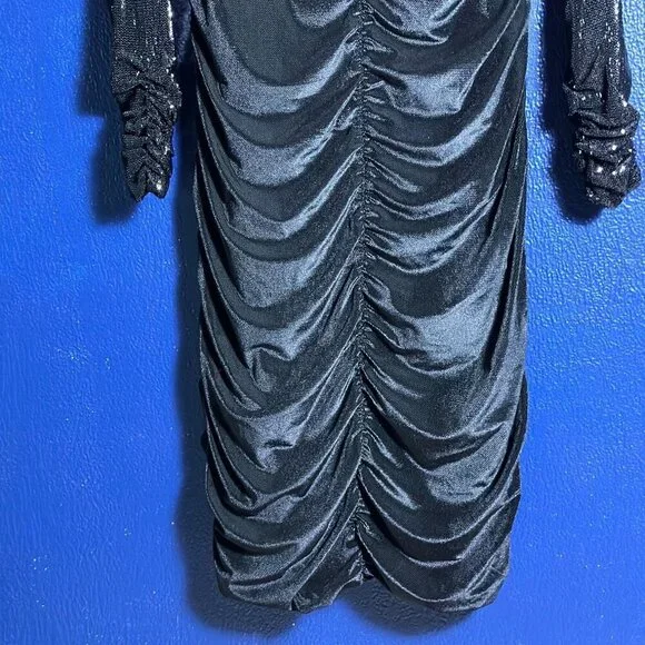 Black Maer Dress Long Sleeves Cocktail Party Cowl Neckline Sz 16 sequined - Picture 3 of 8